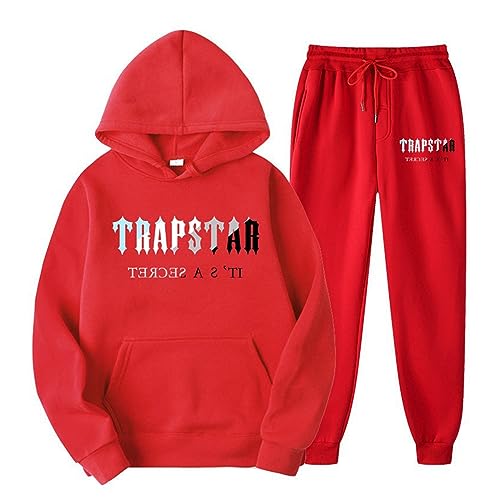 KERLI Trapstar Träningsdräkt Sportkläder Herr Huvtröja Byxor Sportkläder Set Bokstavtryckt 2-delad hoodie Unisex joggingdräkt (Color : Red A, Storlek : L)