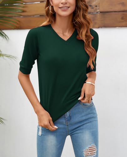 Image of Women Summer Knit Shirt Blouse V Neck Short Sleeve Pullover Sweater Tops