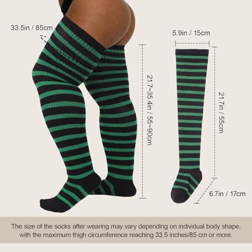 Image of DRESHOW Plus Size Thigh High Socks Striped Over Knee Long Boot Stockings Knee High Tube Socks Leg Warmers for Women