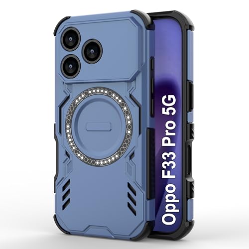 Image of amazon basics Back Case Cover for Oppo F33 Pro 5G | Magnetic Case with Built-in Metal Ring | Supports MagSafe Charger, Wallet & Car Mount | Shockproof Hybrid PC + TPU | Blue