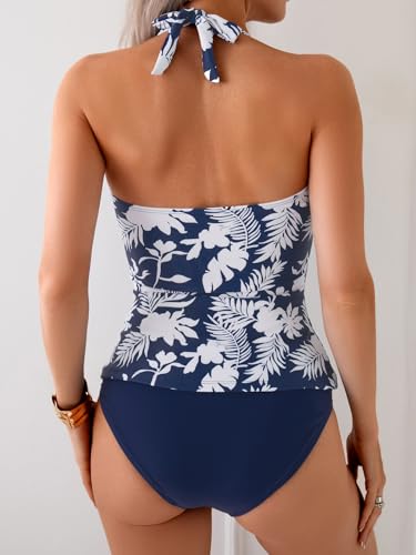 Eomenie Womens Halter Tankini Bathing Suit Ruched Tummy Control Two Piece Swimsuit with Bottom