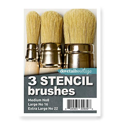 3 X Stencil Brush SET Sizes 8/16 / 22 Dome Topped Pure Bristle - Made by a Small Family Business in the UK