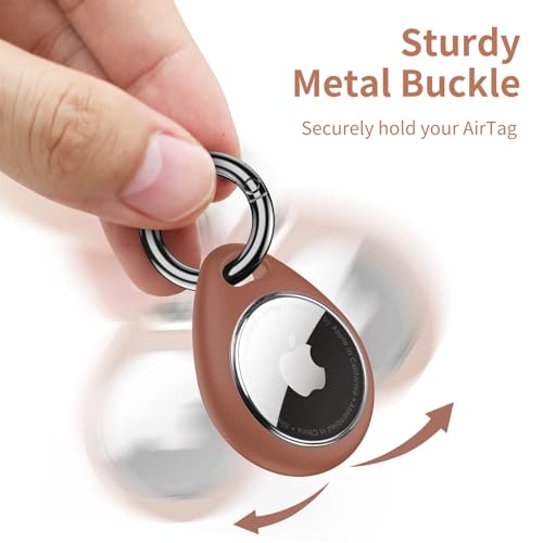 Image of UNBREAKcable Holder for Apple AirTag - 4 Pack [Fit Tightly Design] [Easy to Install] [Hold Air Tag Securely] Waterproof TPU Shell Protective Case with All Metal Keychain Key Ring Clip (Black&Brown)