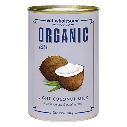 Eat Wholesome Organic Light Coconut Milk 400ml (Pack of 4) - 100% Natural Just Coconuts & Water Reduced Fat For Cooking & Baking Vegan No Guar Gum Non-BPA Lining