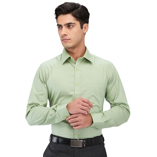 Image of Raymond Men Slim Fit Solid Pattern Pure Cotton Semi Cutaway Collar Full Sleeve Formal Shirt