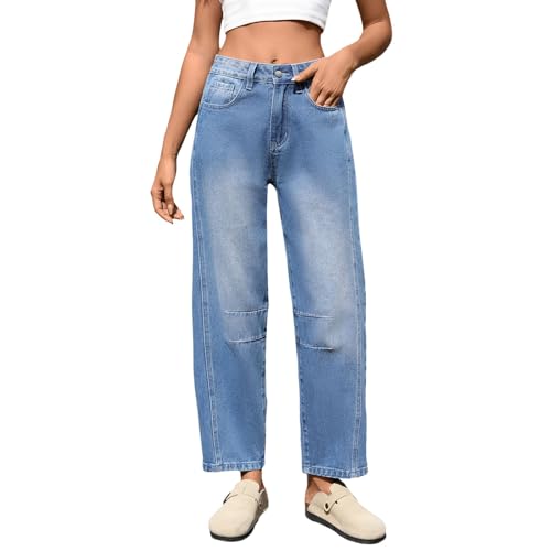 Jean large délavé confortable : fini les pantalons serrés avec cette coupe ample taille haute