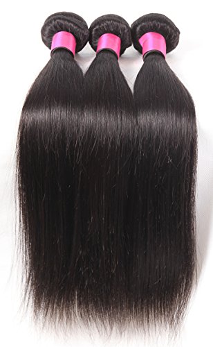 DFX Hair (TM) 8~30 inches Brazilian Virgin Human Hair Extension Silky Straight, Pack of Three, 100g/Bundle, 8A Natural Color Weft (22 24 26)