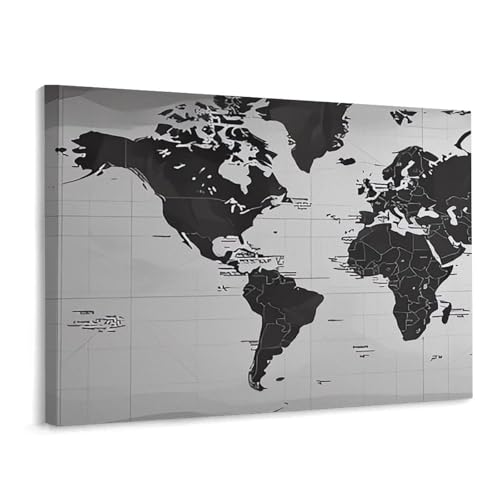 Toile murale de qualité supérieure carte du monde monochrome