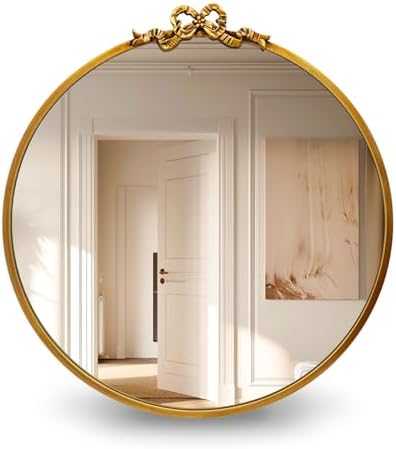 Vintage Round Gold Bow Mirror: 27.5" Antique Bathroom Mirrors wit...