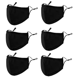 3-Ply Cloth Face Mask 6 Pack,Washable, Reusable and Breathable Face Covering with Adjustable Ear Protection Loops women/men (Black*6)