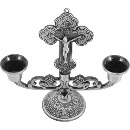 Lurrose European Style Alloy Candle Holder Religious Vintage Candlestick Sturdy Metal Craft Tea Light Stand for Home Décor and Church Use