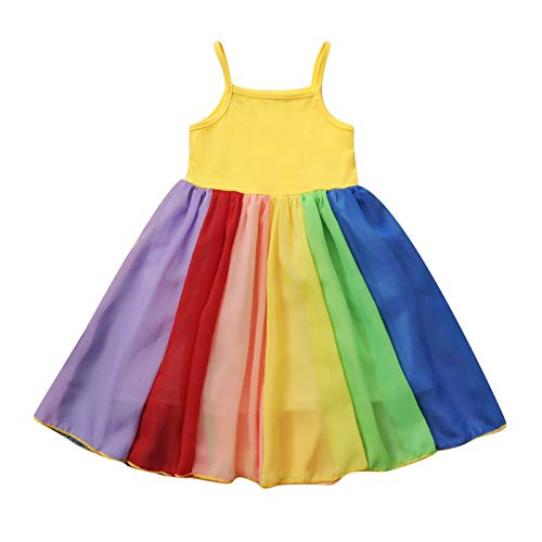 Baby Girls Rainbow Dress Toddler Princess Sleeveless Strap Halter Beach Tutu Sundress One Piece Dress Bohemian Dresses