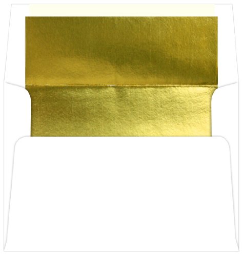 Gold Foil Lined Envelopes - A7 Radiant White 5 1/4 x 7 1/4 70T, 25 Pack