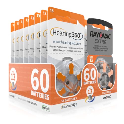 Hearing360 Pilas para audífonos Rayovac extra y Hearing360 tamaño 13 naranja (10 blísteres, 60)