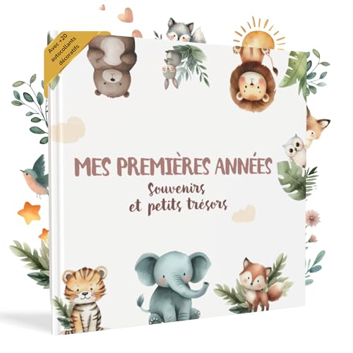 HuBorns - Livre de Naissance Bébé pour Coller des Photos et Écrire avec +50 Pages et Autocollants, Album Photo Bebe de Première Année jusqu'à ses 5,...