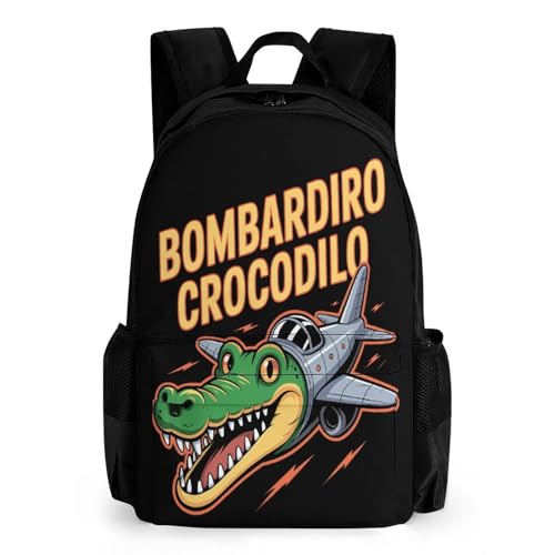 Bombardiro-Crocodilo Merch Backpack With Pocket Italian-Brainrot Meme Travel Backpack 42x30.5cm