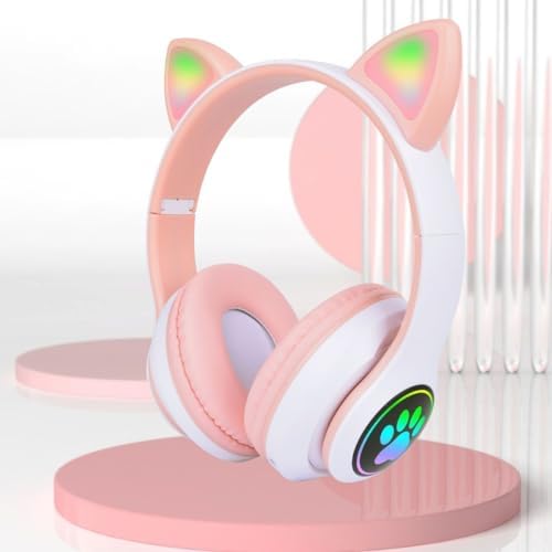 Fone de Ouvido Bluetooth com Orelha de Gatinho Infantil, LED Colo...