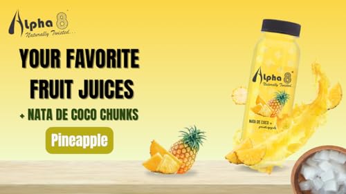 Image of ALPHA 8 FRUIT with NATA De Coco Coconut Cubes Natural Energizer & Immunity Booster, Healthy Juice, High Fiber, Real Natural Taste (Pineapple, Pack of 12)
