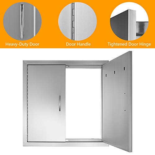 Mixrbbq Outdoor Kitchen Access Doors 24W X 24H, Grill Double Door Brushed Stainless Steel Storage Cabinet For Grilling Station & Bbq Island #TOP2