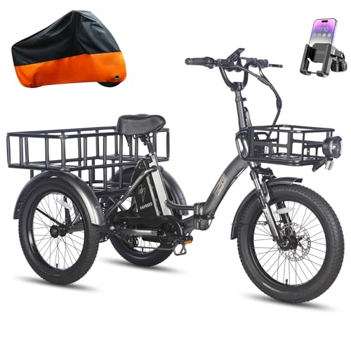 Triciclo eléctrico Plegable para Adultos: 3 Ruedas con batería de 48 V y 18,2 Ah, Frenos hidráulicos, neumáticos Anchos de 20 x 3,0 para Mayor Estabilidad y Comodidad.