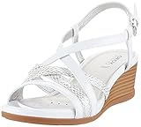 Transpirable Geox D MARYKARMEN, Sandalia., para Mujer, (Blanco Y Plateado), 39 EU