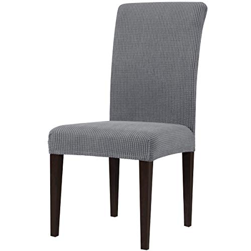 subrtex Funda de Silla Poliéster Jacquard Elástica Cubierta de Asiento Forro de Silla Doméstico Comedor (Pack de 4, Gris Claro)
