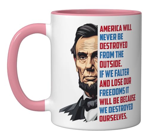 Pro-Democracy Abraham Lincoln Quote Stand For Freedom Ceramic Mug, Pink/White