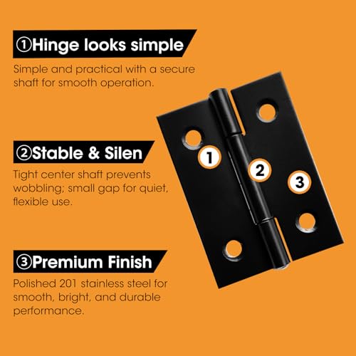 12 PCS 2 inches Black Door Hinge Cabinet Hinges Stainless Steel Butt Hinges Home Furniture Hinges Bisagras for Door, Window, Case Lid, Wooden Box Chest with 72 Mounting Screws, Black - Image 4
