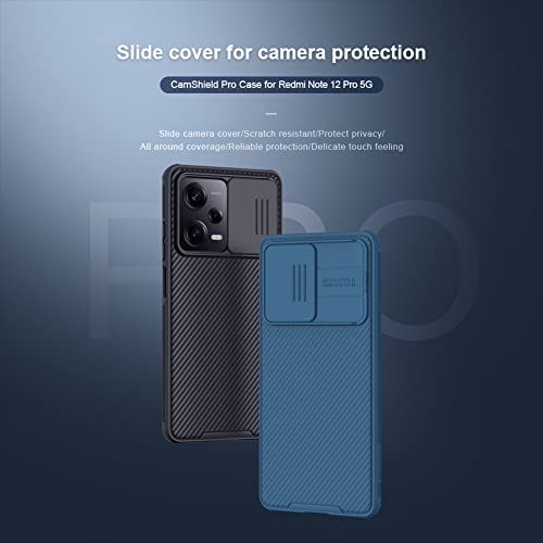 AWH for Xiaomi redmi Note 12 Pro 5G/Poco X5 Pro 5G Case, Nillkin Slim case Protective Cover with Camera Protector Hard PC TPU Ultra Thin Anti-Scratch Phone Case for Xiaomi Redmi Note 12 Pro 5G (Black)