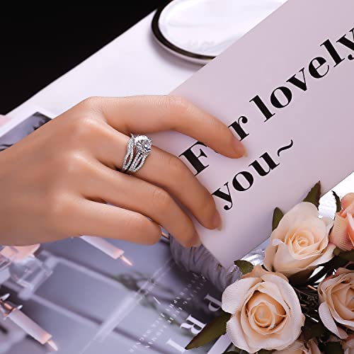JewelryPalace Love Heart 3ct Cubic Zirconia Solitaire Engagement Rings for Women, 925 Sterling Silver Promise Ring for her, Simulated Diamond Twisted Anniversary Wedding Ring Band Enhancer Bridal Sets4