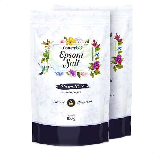 Nortembio Sales de Epsom 100% Pura 2 x 850 g – Fuente Concentrada de Magnesio | Para Pieles Sensibles | Con Vitamina C y E Hidratante | Sin Aditivos, Uso Externo Natural + E-Book Gratis