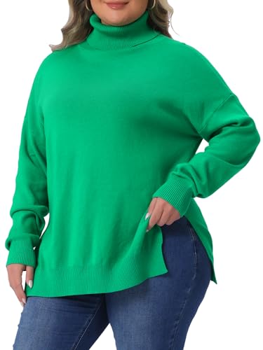 Agnes Orinda Plus Size Warm Sweaters for Women Turtle Neck Long Sleeve Side Slit Casual Loose Pullover Knit Top2