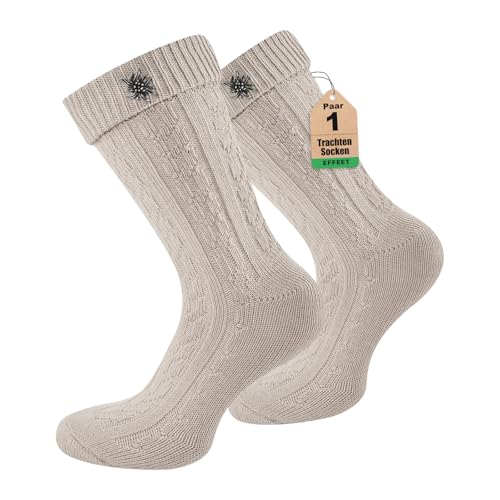 Effeet 1 Paar Kurze Trachtensocken für Herren und Damen mit Edelweiß-Pin, perfekte Trachtenstrümpfe für das Oktoberfest 43-46