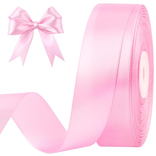 CLUEWR Light Pink Satin Ribbon 1 Inch 50 Yards
