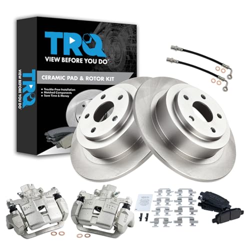 Image of TRQ Rear Brake Pad and Rotor Set Ceramic Rotors Calipers Compatible with 2003-2006 Subaru Baja 2000-2004 Legacy Outback