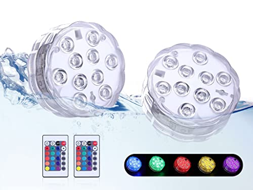 Hitopin Submersible LED Lights Remote Controlled Battery Operated Wireless Multicolor Waterproof Underwater Submersible Led Lights for Holloweed,Pond, Party,Wedding, Vase Base, Lighting,2PCS