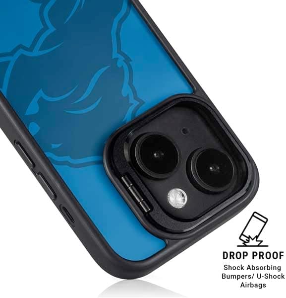 Skinit Kickstand Phone Case Compatible with iPhone 15 Plus - Officially Licensed NFL Detroit Lions Double Vision Design