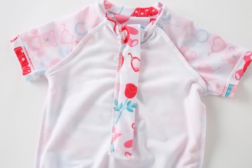 Image of AIWUHE Toddler Girls One Piece Swimsuit Ruffle Rash Guard Zipper Bathing Suit Short Sleeve Swimwear with Hat UPF 50+ 1-5T