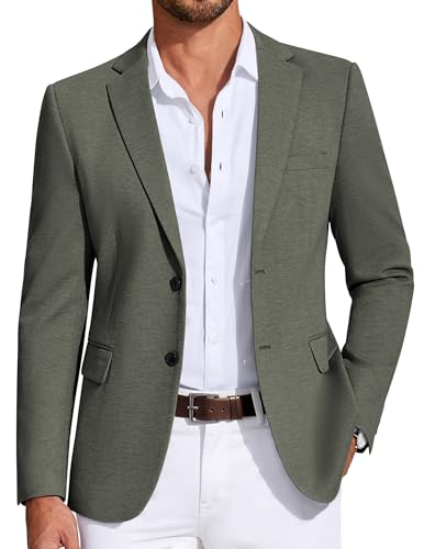 COOFANDY Mens Casual Blazer Knit Sport Coat Lightweight Two Button Suit Jacket Army Green, L