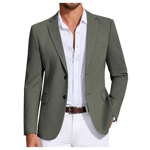 COOFANDY Blazer décontracté en tricot à deux boutons pour homme Veste de sport légère, vert militaire, Taille S