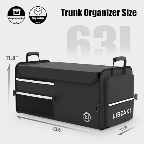 Image of LIBZAKI Car Trunk Storage Organizer, Multi Compartment Collapsible Trunk Storage Box for Car Truck SUV-Black
