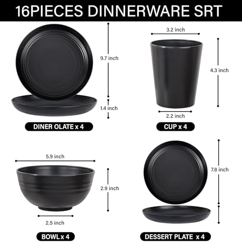 LIYH-Wheat-Straw-Dinnerware-Sets-Unbreakable-Dinner-Plates-for-4-Plates-and-Bowls-Set-Black-Plastic-Dinnerware-Set-Include-8Pcs-Wheat-Straw-Plates-4Pcs-Bowls-4Pcs-Cups-Dish-Set-for-KitchenCamping