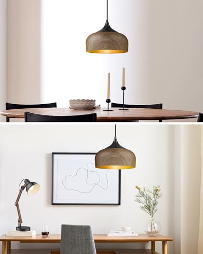 Elyona Modern Pendant Light Walnut Wooden Pattern Dome Pendant Light Fixture Matte Black Metal Gold Inner Finish Adjustable Hanging Lighting For Kitchen Island Dining Room Office Hallway Foyer Bedroom thumb #6