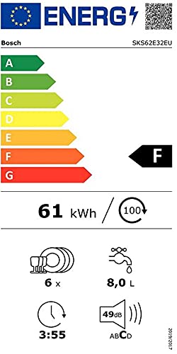 Bosch SKS62E32EU Kompakt-Geschirrspüler, 55cm breit, 6 Maßgedecke, Extra Trocknen, AquaStop, Glasschutz, weiß - Afbeelding 8