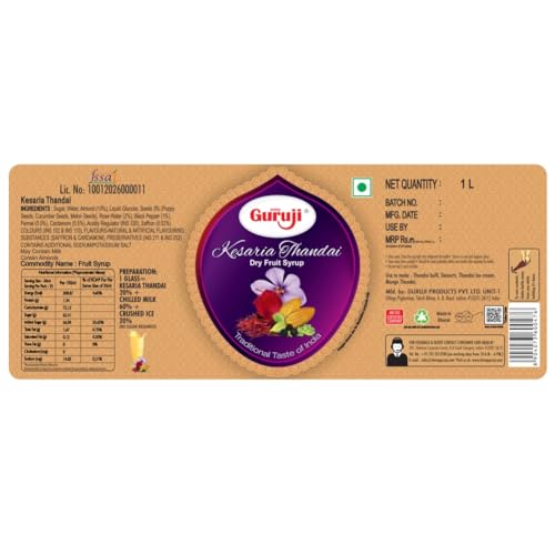 Image of Shree Guruji Kesaria Thandai Milk Beverage Refreshing Drink for Summer Dry Fruit Syrup Sharbat Instant Refreshing Drink (1 Litre)