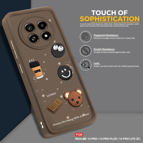 Image of AESTMO Back Case Cover for Realme 13 Pro /Pro Plus / 14 Pro Lite 5G | Cute Fun Cartoon 3D Ball | Coffee Silicone Case | Full Body Protection | Camera Protection Back Cover (Brown)