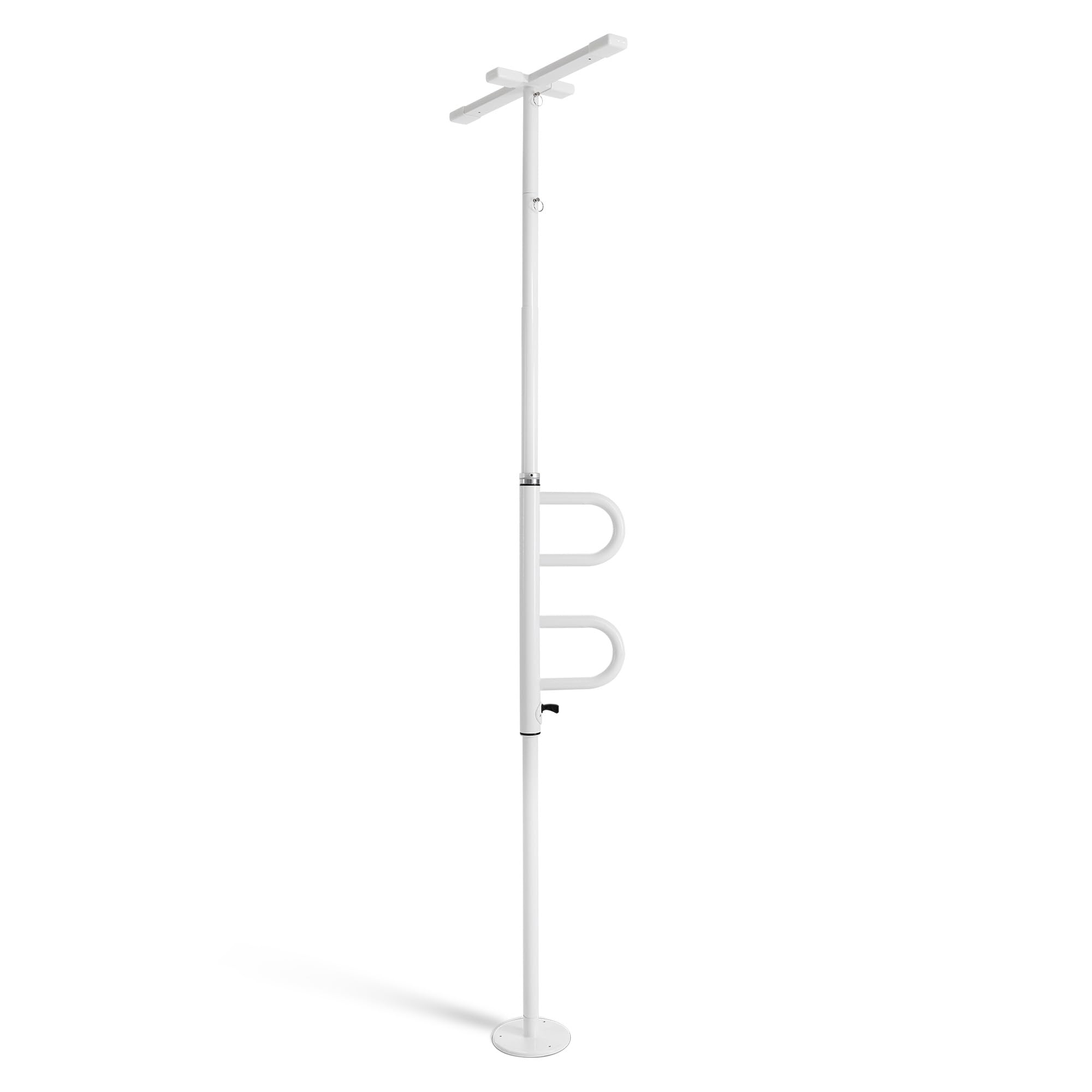 M MCombo Sicherheitsstange 205-300CM Höhenverstellbar, mit 2 Haltegriffen Drehbar, Haltestange vom Boden bis zur Decke, Aufstehhilfe Senioren & Toilette 136kg Tragbar TD01CW (Weiß