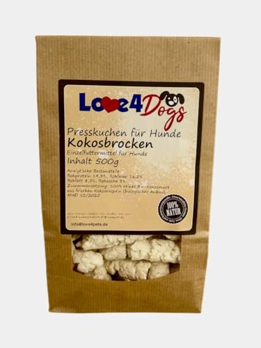 Love4Dogs Kokos-Brocken 1000g für Hunde, 1kg Preßkuchen, vegetarischer Pflege-Snack