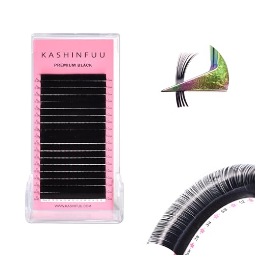 Kashinfuu Eyelash Extensions 0.05mm Thickness DD Curl Length 12mm Premium Black Soft Natural Faux Mink Volume Lashes 18 Rows for Easy to Fan Lash Extensions ?0.05-DD-12mm?