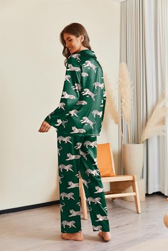 Image of Ekouaer Pajamas For Women Set Silk Pjs 2 Piece Satin Sleepwear Long Sleeve Button Down Lounge Sets With Pant